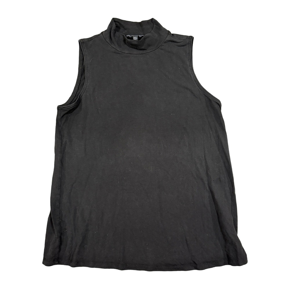 Eileen Fisher Black Tencel Lyocell Mock Neck Sleeveless Tank Top Small S 2503